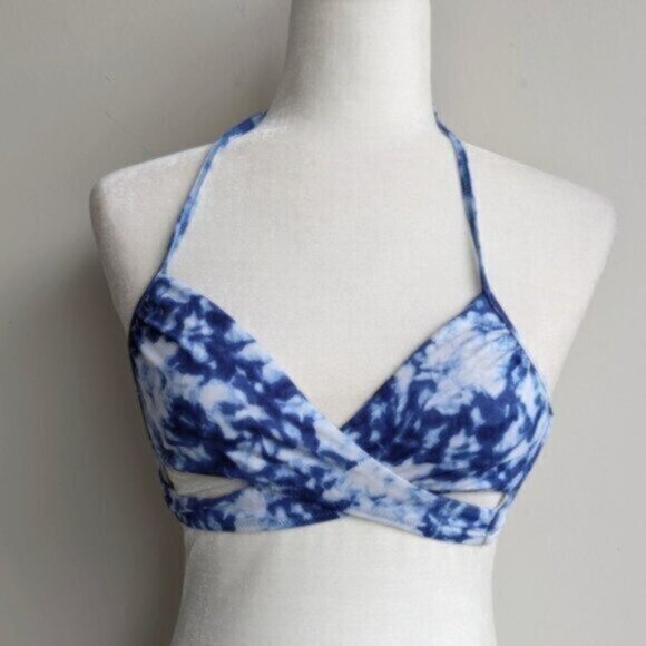 PINK Victoria's Secret wrap cutout blue tie dye halter bikini top - Picture 1 of 4